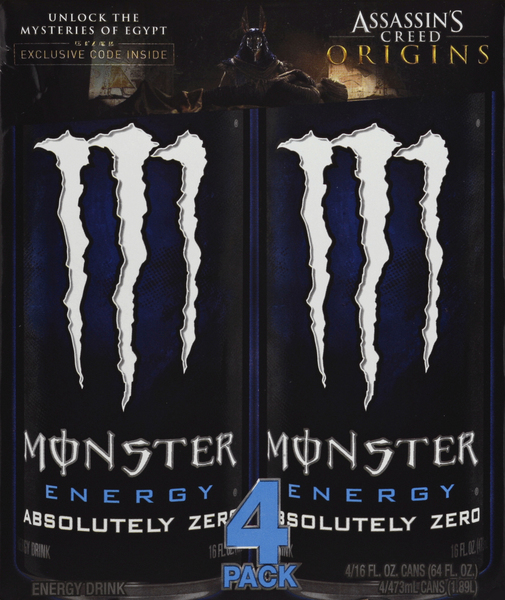 Monster Energy Drink, Absolutely Zero, Assassin's Creed Origins, 4 Pack