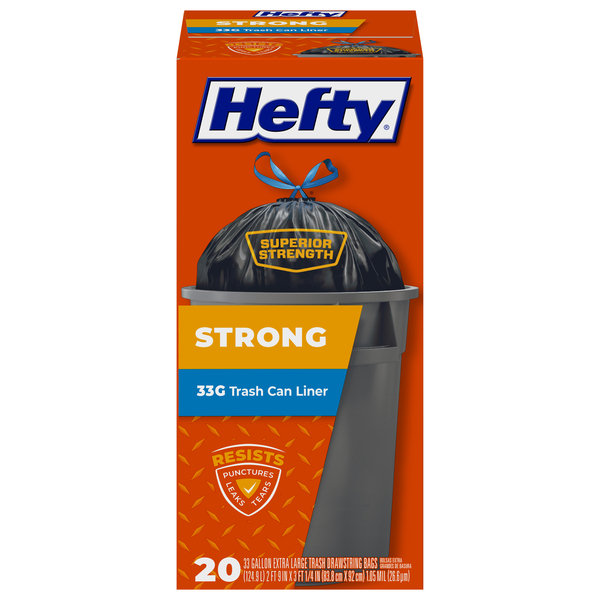 Hefty Trash Drawstring Bags, Extra Large, 33 Gallon