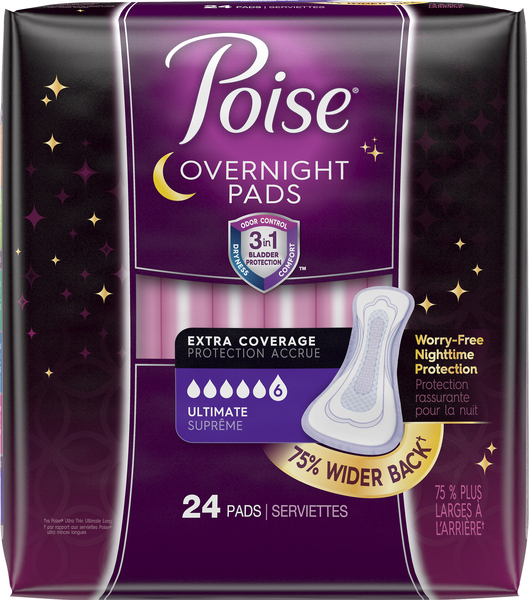 Poise Pads, Overnight, Ultimate, Extra Coverage