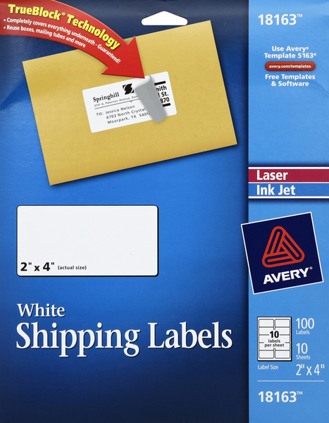 Avery Shipping Labels, Laser Ink Jet, White