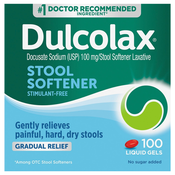 Dulcolax Stool Softener, Gradual Relief, 100 mg, Liquid Gels