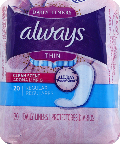 Always Liners, Thin, Regular, Clean Scent