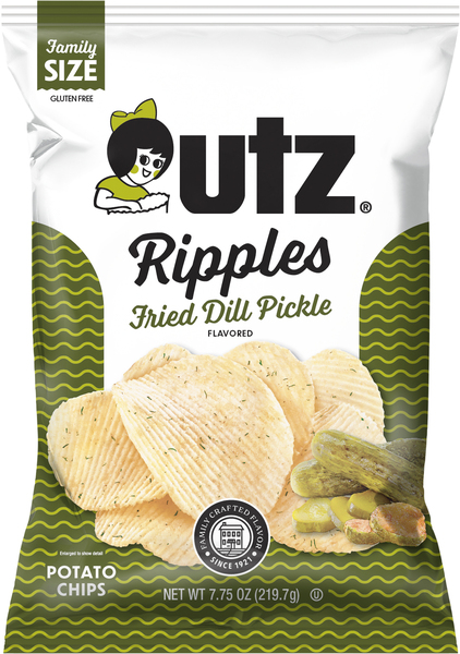 Utz Potato Chips, Fried Dill Pickle Flavored, Ripples, Family Size