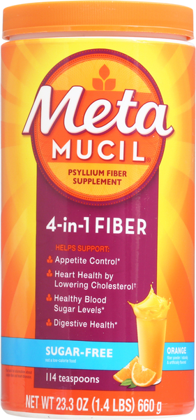 Meta Mucil Fiber, 4-in-1, Sugar Free, Powder, Orange