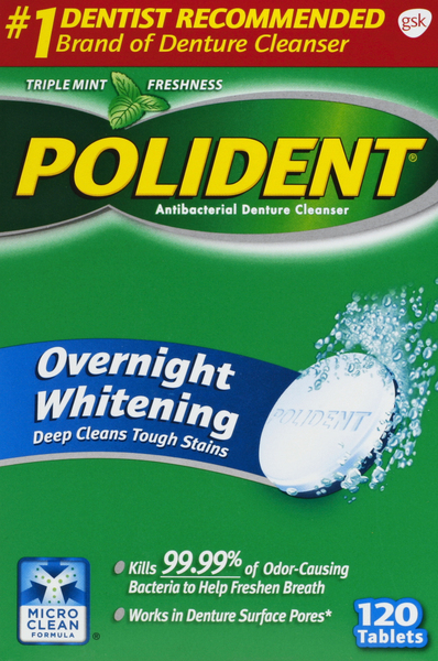 Polident Denture Cleanser, Overnight Whitening