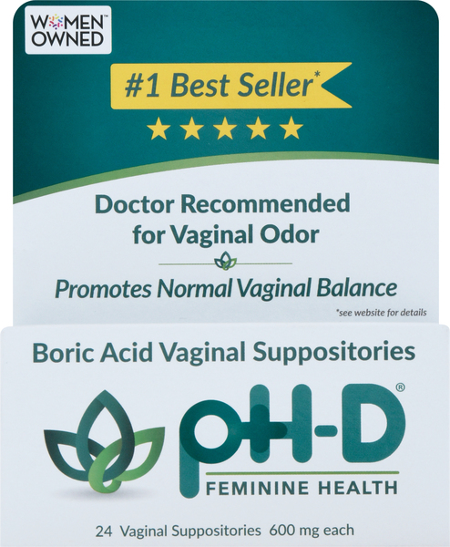 PH-D Vaginal Suppositories, Boric Acid, 600 mg