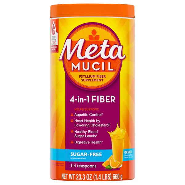 Metamucil Psyllium Fiber Supplement, Sugar-Free, Orange, 4-in-1 Fiber