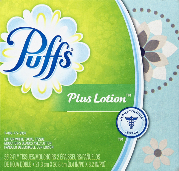 Puffs Facial Tissues, Plus Lotion, White, 2-Ply