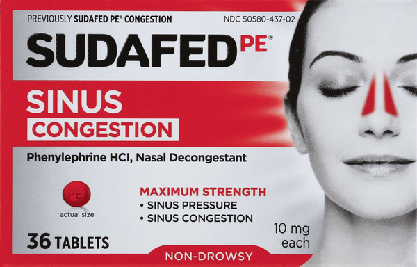 Sudafed Sinus Congestion, Non-Drowsy, Maximum Strength, 10 mg, Tablets