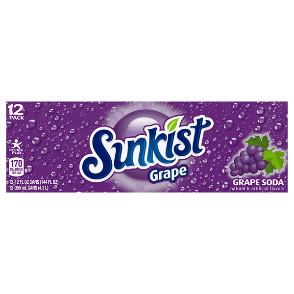 Sunkist Soda, Grape, 12 Pack
