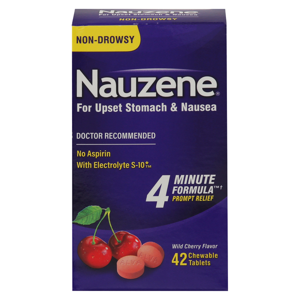 Nauzene Upset Stomach & Nausea, Non-Drowsy, Chewable Tablets, Wild Cherry Flavor