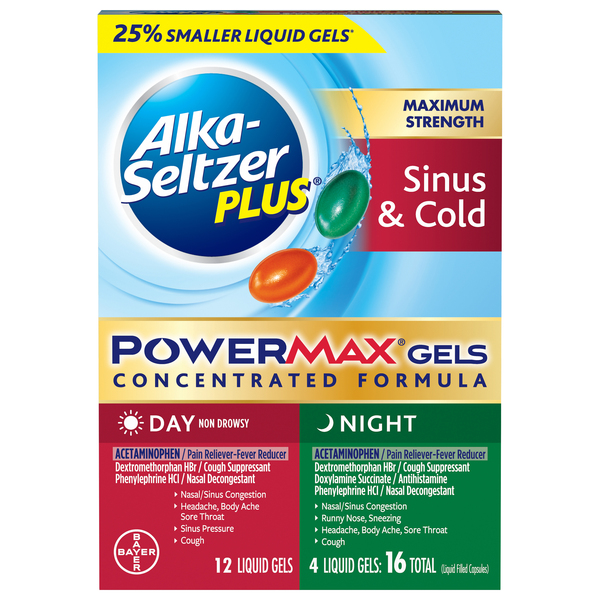 Alka-Seltzer Plus Sinus & Cold, Day/Night, Maximum Strength, Liquid Gels