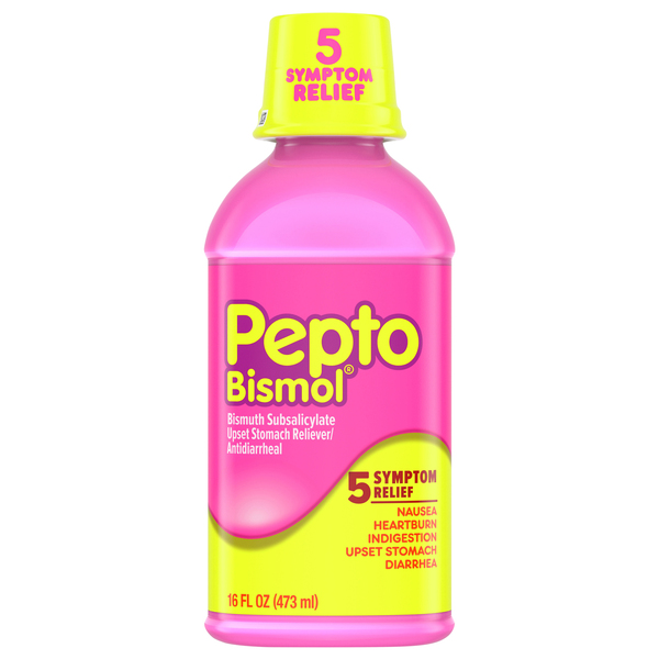 Pepto Bismol Upset Stomach Reliever/Antidiarrheal, 5 Symptom Relief