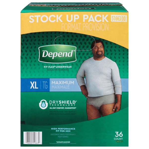 Depend Underwear, Maximum, Stock Up Pack, XL