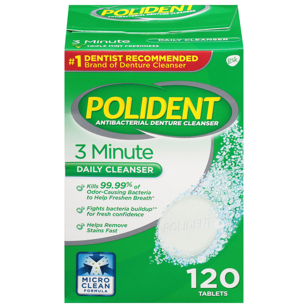 Polident Daily Cleanser, 3 Minute, Tablets