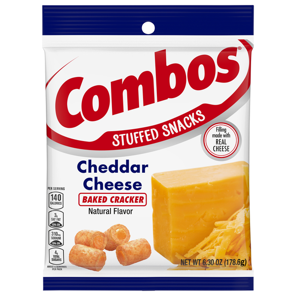 Combos Baked Snacks, Cheddar Cheese Cracker Flavored Filling
