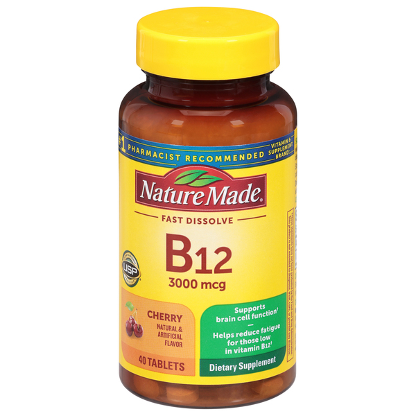 Nature Made Vitamin B12, Fast Dissolve, 3000 mcg, Tablets, Cherry