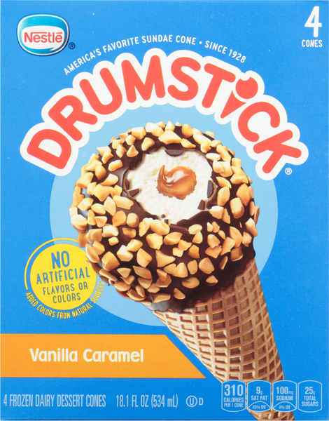 Drumstick Frozen Dairy Dessert Cones, Vanilla Caramel