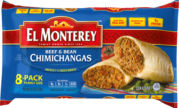 El Monterey Chimichangas, Beef & Bean, Family Size, 8-Pack