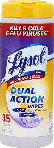 Lysol Wet Wipes, Dual Action, Citrus Scent