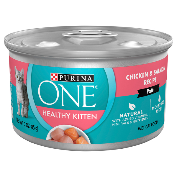 Purina One Wet Cat Food, Natural, Pate, Chicken & Salmon Recipe, Healthy Kitten