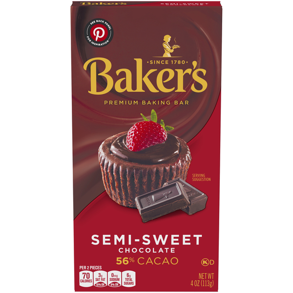 Baker's Premium Baking Chocolate Bar, Semi-Sweet 56% Cacao