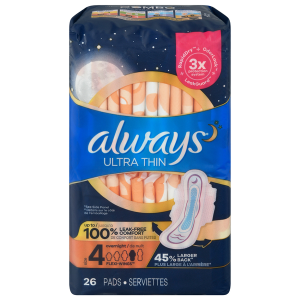 Always Pads, Ultra Thin, Flexi-Wings, Overnight, Size 4