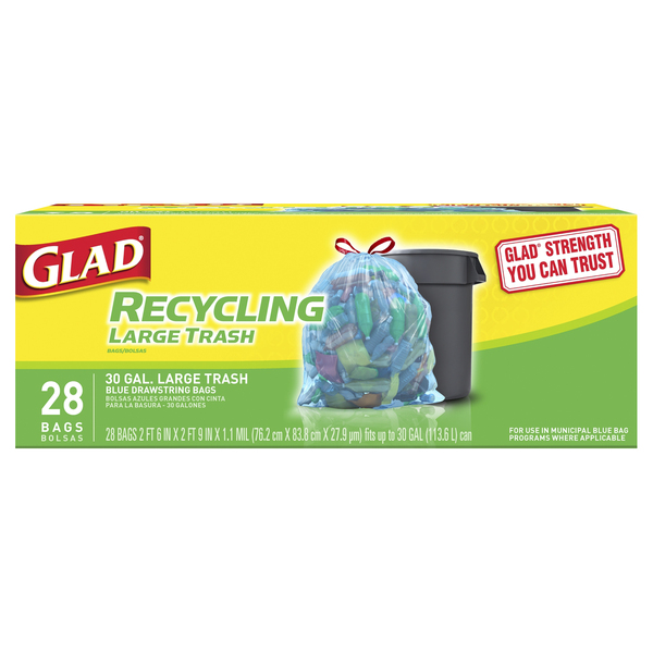 Glad Drawstring Bags, Recycling, Blue, Large, 30 Gallon « Discount Drug Mart