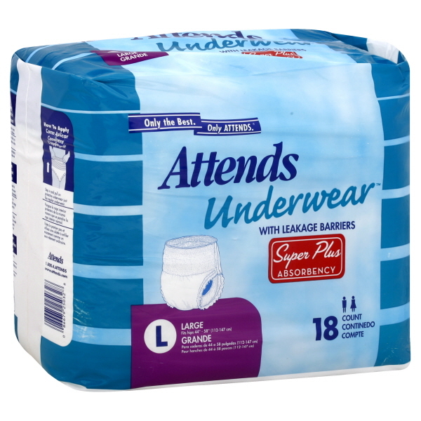 Attends Underwear, with Leakage Barriers, Large, Super Plus Absorbency