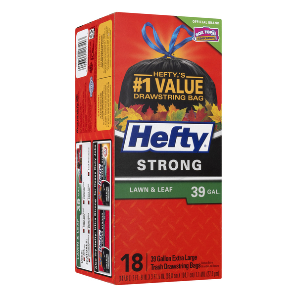 Hefty Trash Bags, Lawn & Leaf, Strong, Drawstring, Extra Large, 39 Gallon