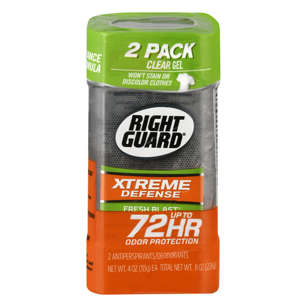 Right Guard Antiperspirant/Deodorant, Xtreme Defense, Fresh Blast, Clear Gel, 2 Pack