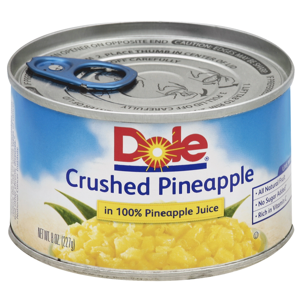 Dole Pineapple, in 100% Pineapple Juice, Crushed