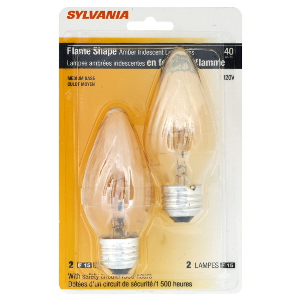 Sylvania Light Bulbs, Amber Iridescent, Flame Shape, 40 Watts