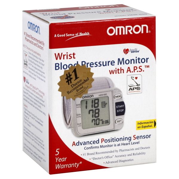 Omron Blood Pressure Monitor, Wrist, with A.P.S., with IntelliSense