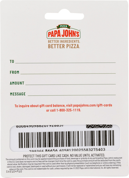 Papa John's Pizza Gift Card